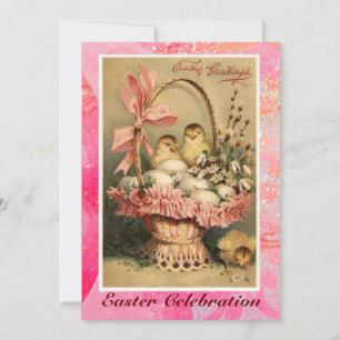 INVITACIÓN ELEGANTE BAHILLA, POLLOS, FLORES Y HUEVOS ORIENTAL