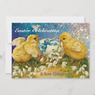 INVITACIÓN ELEGANTE BAHILLA, POLLOS, FLORES Y HUEVOS ORIENTAL