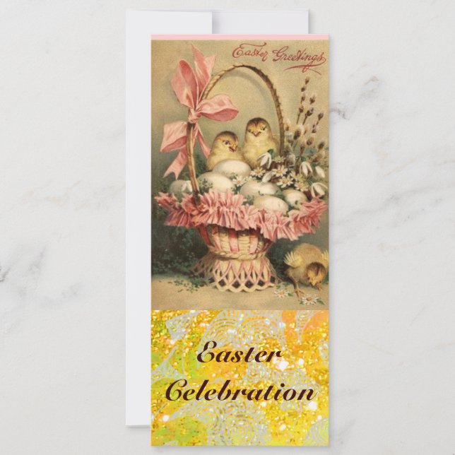 INVITACIÓN ELEGANTE BAHILLA, POLLOS, FLORES Y HUEVOS ORIENTAL (Anverso)