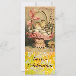 INVITACIÓN ELEGANTE BAHILLA, POLLOS, FLORES Y HUEVOS ORIENTAL