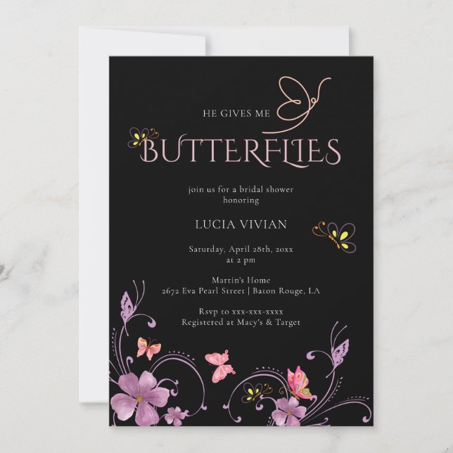 Invitación Elegante Baho Me Da Butterflies Ducha De Novias (Anverso)