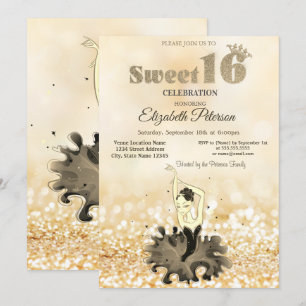 Invitación Elegante Bailarina Chic Oro Bokeh Dulces 16