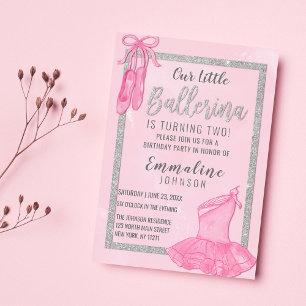Invitación Elegante bailarina rosa plateada acuarela Cumpleañ