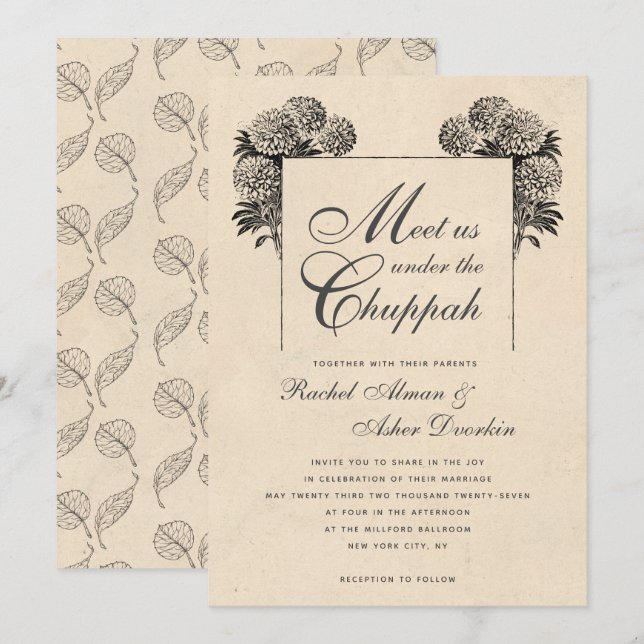 Invitación Elegante bajo el Boda judío de Chuppah Vintage (Anverso / Reverso)