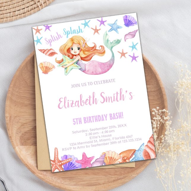 Invitación Elegante bajo el mar Fiesta invitado a Chicas (Beautiful Mermaid Birthday Invitations)