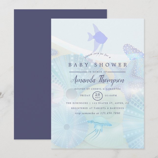 Invitación Elegante bajo el mar Niño con temática oceánica Ba (Anverso / Reverso)