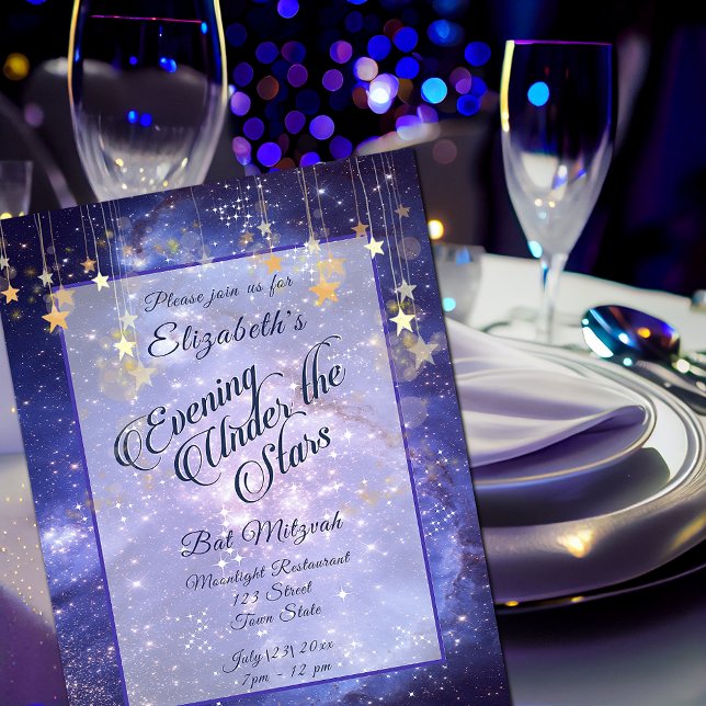 Invitación Elegante bajo las estrellas Galaxy Bat Mitzvah (Subido por el creador)
