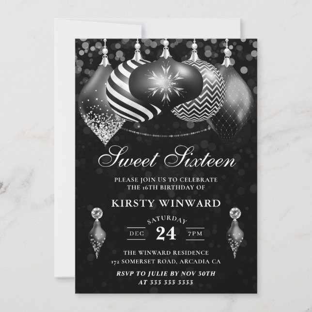 Invitación Elegante balbuceo negro y blanco de invierno 16 (Anverso)