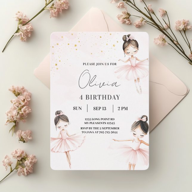 Invitación Elegante Balerinas Cumpleaños Rosa (Subido por el creador)