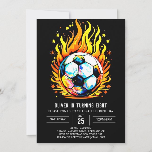 Invitación Elegante Ball Imprimible Fútbol Cumpleaños (Anverso)