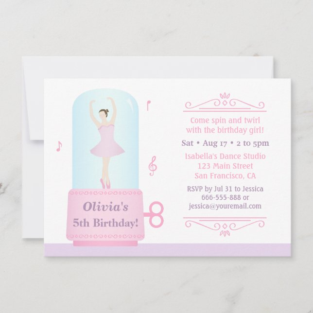 Invitación Elegante Ballerina Music Box Chica Fiesta de cumpl (Anverso)