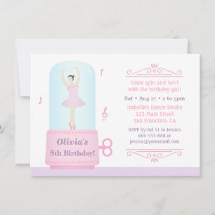 Invitación Elegante Ballerina Music Box Chica Fiesta de cumpl