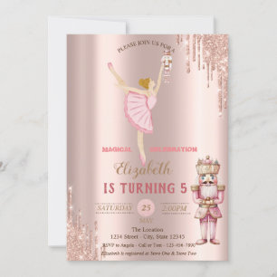 Invitación Elegante Ballerina Nutcracker Rosa Dris de Oro