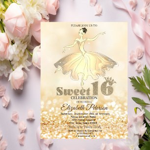 Invitación Elegante Ballerina Purpurina Bokeh Sweet 16