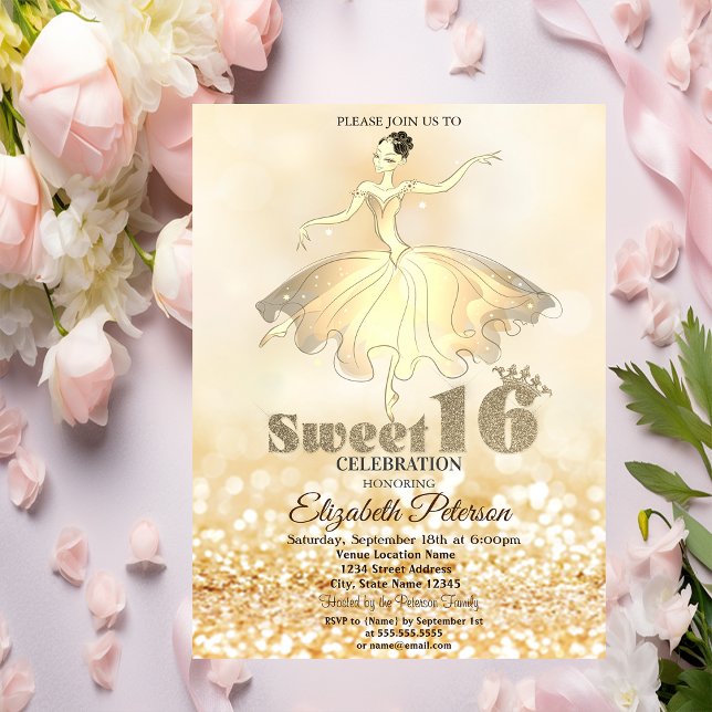 Invitación Elegante Ballerina Purpurina Bokeh Sweet 16 (Subido por el creador)