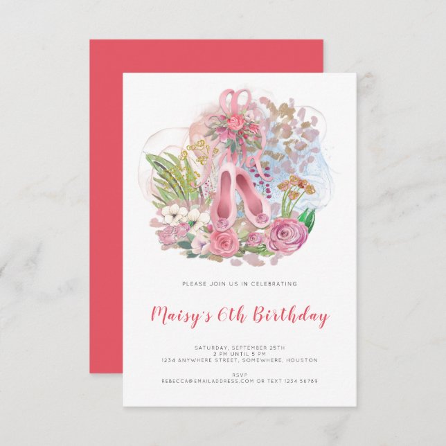 Invitación Elegante ballet Bomba de Chica rosado Fiesta de cu (Anverso / Reverso)