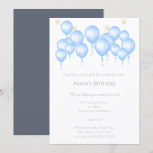 INVITACIÓN ELEGANTE BALLOON MODERNO NAVY BLUE CUMPLEAÑOS