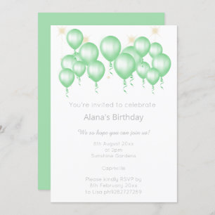 INVITACIÓN ELEGANTE BALLOON MODERNO SAGE BLANCO VERDE CUMPLEA
