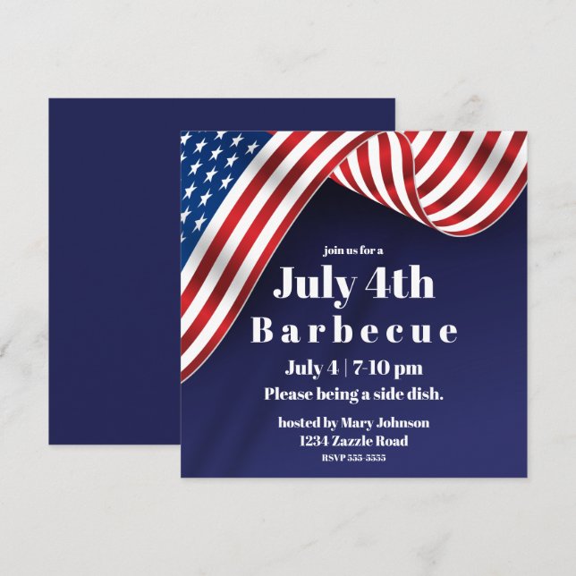 Invitación Elegante Bandera Americana 4 de Julio (Anverso / Reverso)