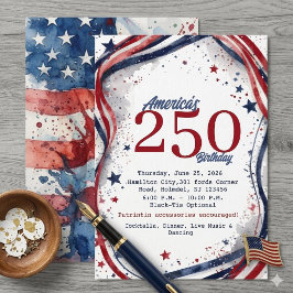 Invitación Elegante Bandera de Estados Unidos en Acuarela Amé