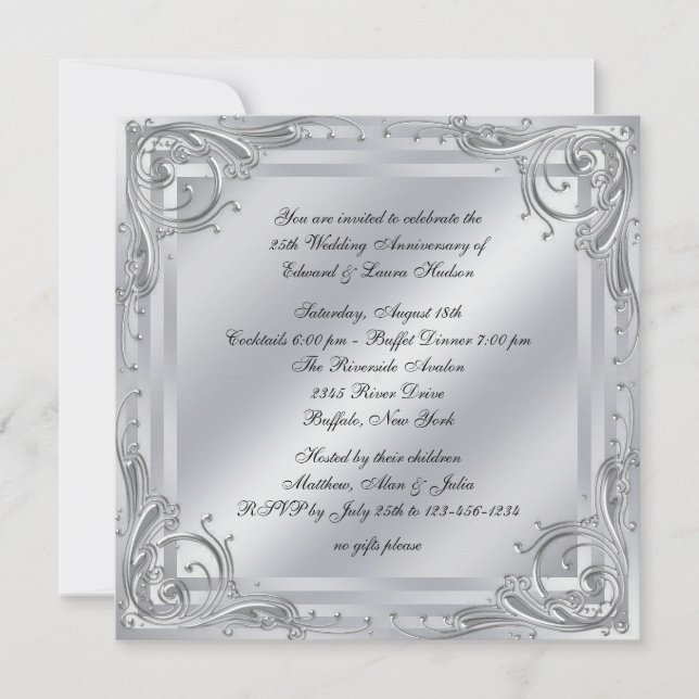 Invitación Elegante Bañera Plata 25 Aniversario Boda (Anverso)