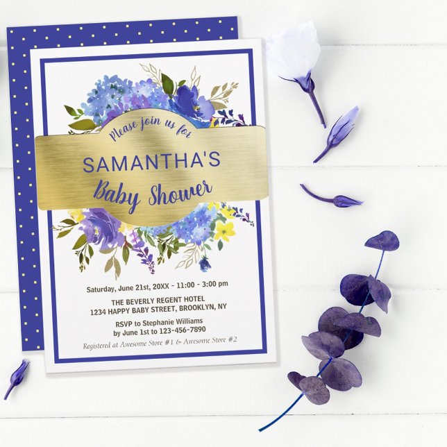Invitación Elegante Banner Purple Floral Gold Baby Shower (Subido por el creador)