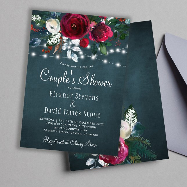 Invitación Elegante baño rústico de invierno con flores de la (Subido por el creador)