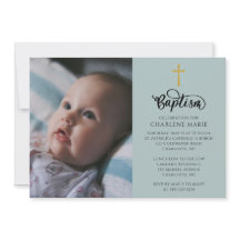 Elegante Baptismo Bebé Invitado con foto y cruz