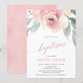 Invitación Elegante baptismo chica de acuarela floral rosa ro