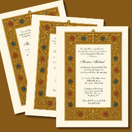 Invitación Elegante Baptismo Cruz de Oro Marco Elegante