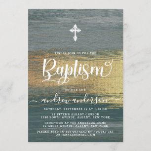 Invitación Elegante Baptismo De Chico Plata Y Oro