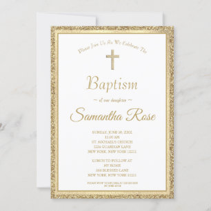 Invitación Elegante Baptismo de cruz de oro Género Neutral