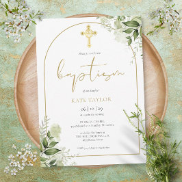 Invitación Elegante Baptismo de Foliage floral con arcos de o