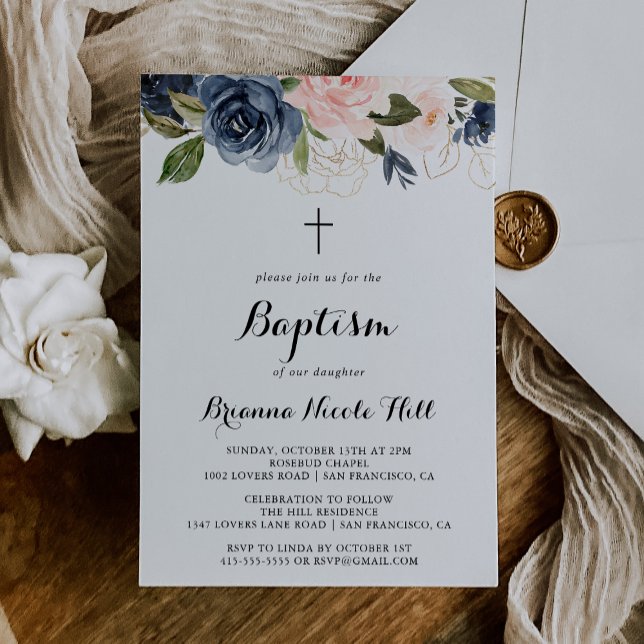 Invitación Elegante Baptismo de la Cruz Floral de Invierno (Subido por el creador)