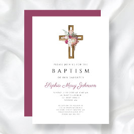 Invitación Elegante Baptismo de la Cruz Roja Floral Boho