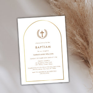 Invitación Elegante Baptismo de marco cruzado de cordón dorad