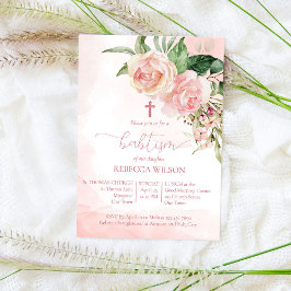 Invitación Elegante baptismo de rosas rosas rosas rubias para