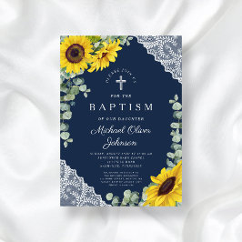 Invitación Elegante Baptismo de travesía floral azul de la Ma