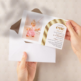 Invitación Elegante Baptismo del Arco de Oro Primer Chica de 