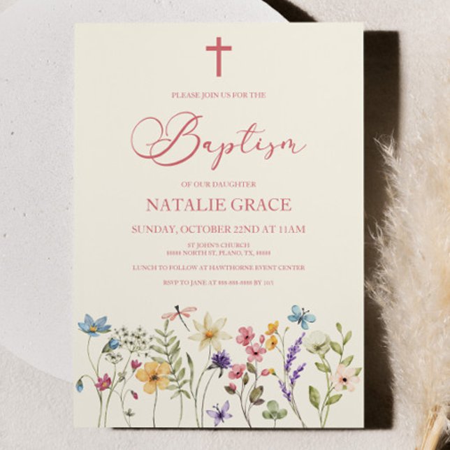 Invitación Elegante Baptismo en el Jardín Floral de Flores Si (Subido por el creador)