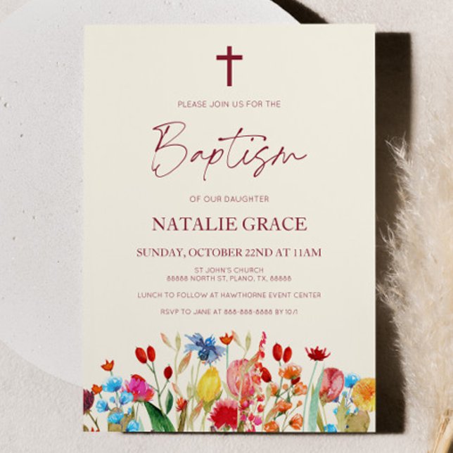 Invitación Elegante Baptismo en el Jardín Floral de Flores Si (Subido por el creador)