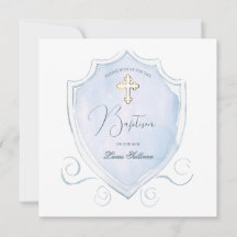 Elegante Baptismo Escudo de color azul claro