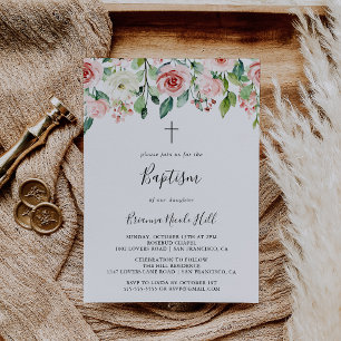 Invitación Elegante Baptismo Floral de otoño