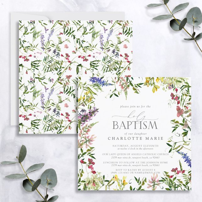 Invitación Elegante Baptismo Floral Floral Flora Silvestre (Subido por el creador)