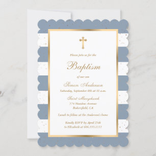 Invitación Elegante Baptismo moderno Dusty Blue Gold Boy