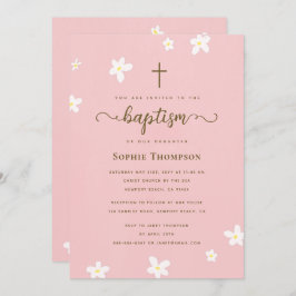 Invitación Elegante Baptismo religioso de cruz rosa y moderno