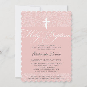 Invitación ELEGANTE BAPTISMO SANTO estiloso guión adamascado
