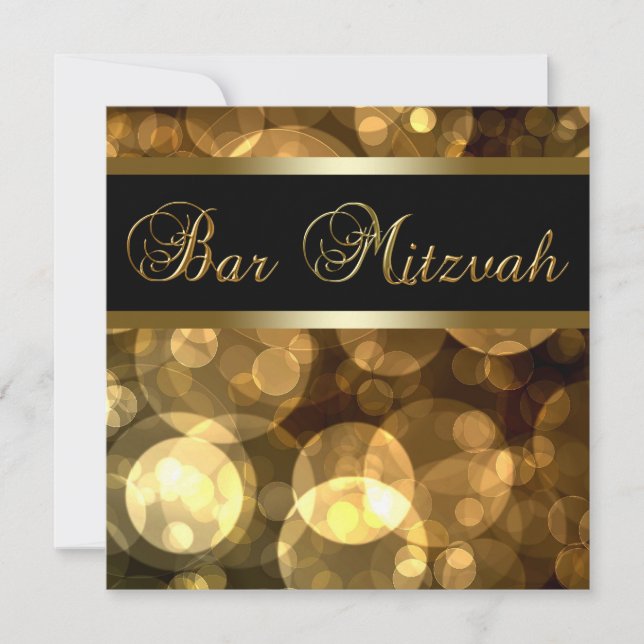 Invitación Elegante Bar de Oro Negro Mitzvah (Anverso)