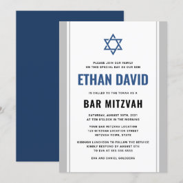 Invitación Elegante bar gris y azul mitzvah
