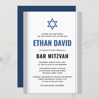 Invitación Elegante bar gris y azul mitzvah